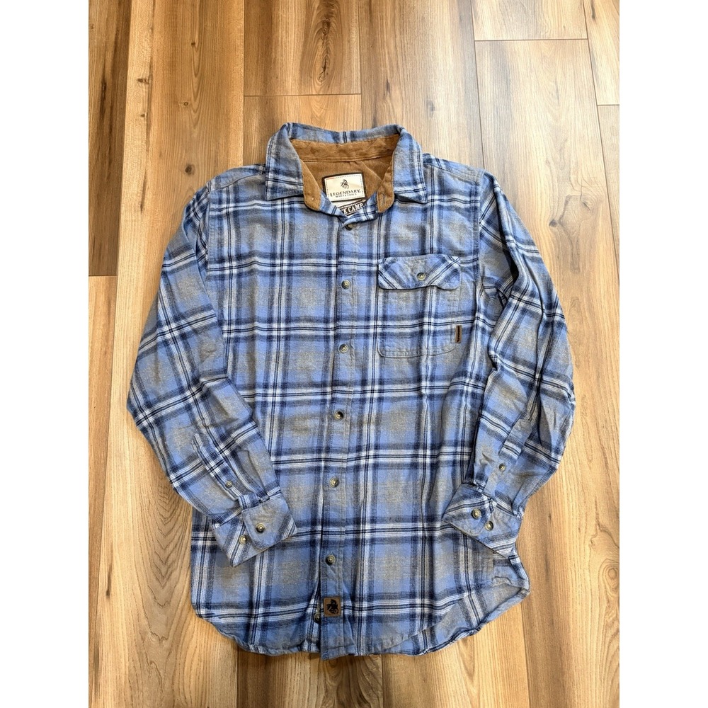 Legendary Whitetails Shirt Mens Small Blue Plaid Flannel Buck Camp Long Sleeve